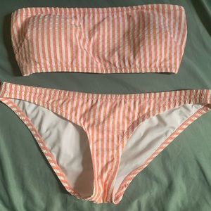 J Crew coral, seersucker bandeau bikini S never worn